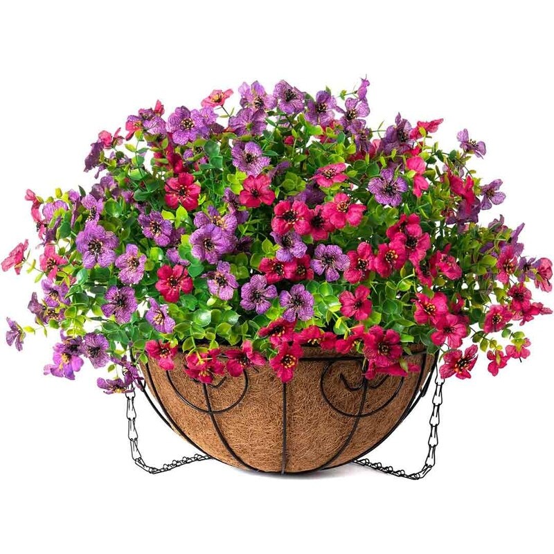 Artificial Fake Hanging Plants Flowers with Basket Outdoor Decor Faux Silk Daisy Flower Arrangements in Pot Planter