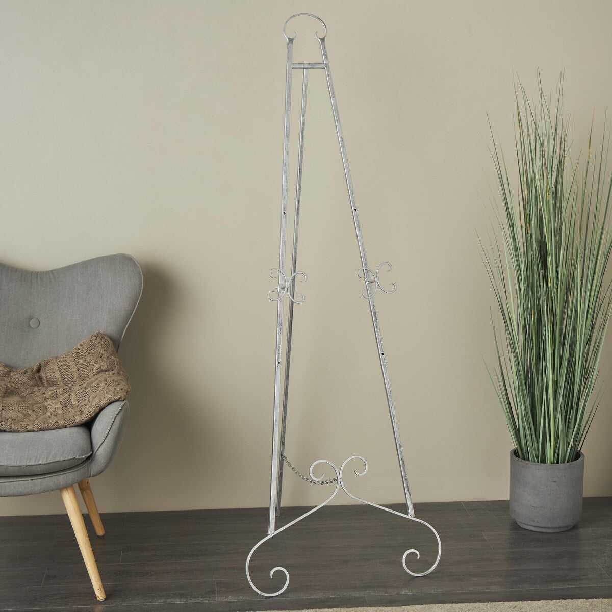 Metal Scroll Large Adjustable 3 Tier Display Easel with Chain Support - Gold, Gray or Silver - Roche River Decor