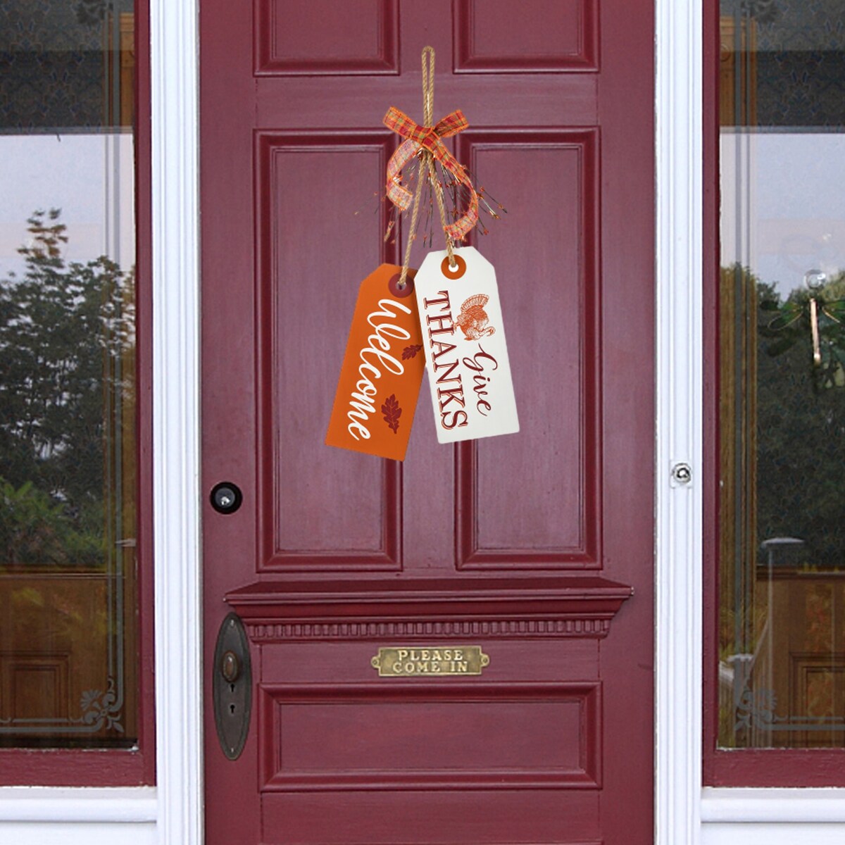 Glitzhome 24H Hello Fall or Give Thanks Welcome Fall Wooden Door Hanger Thanksgiving Decor