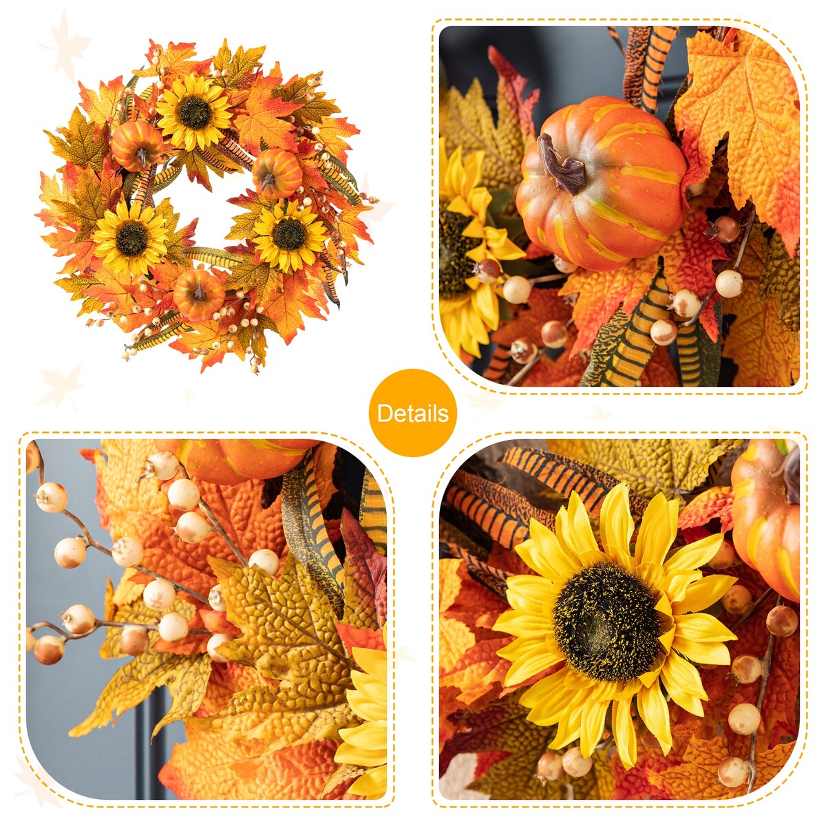 Glitzhome 24D Fall Pumpkin Sunflower Lotus Floral & Wreath for Thanksgiving