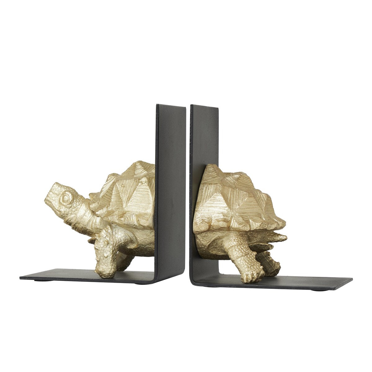 Polystone Turtle Decorative Bookends with Black Stands - Set of 2 Brass - CosmoLiving by Cosmopolitan