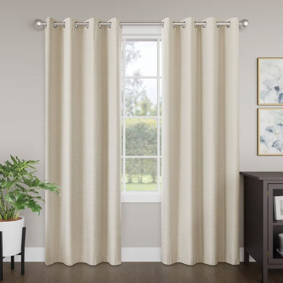 Blackout Brushed Textured Grommet Curtain Pair(2 Panels)