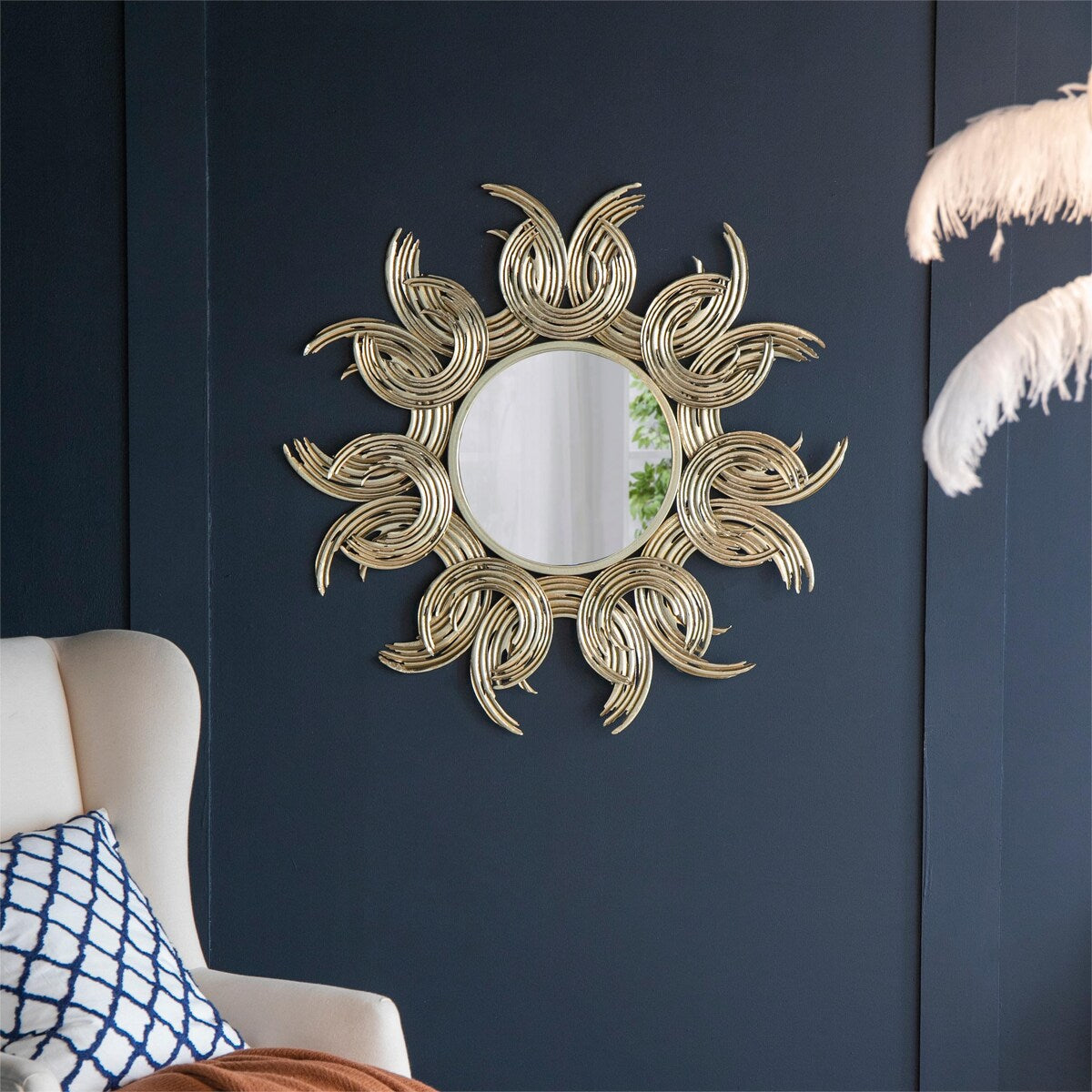 Sunburst Metal Decorative Mirror with Gold Finish