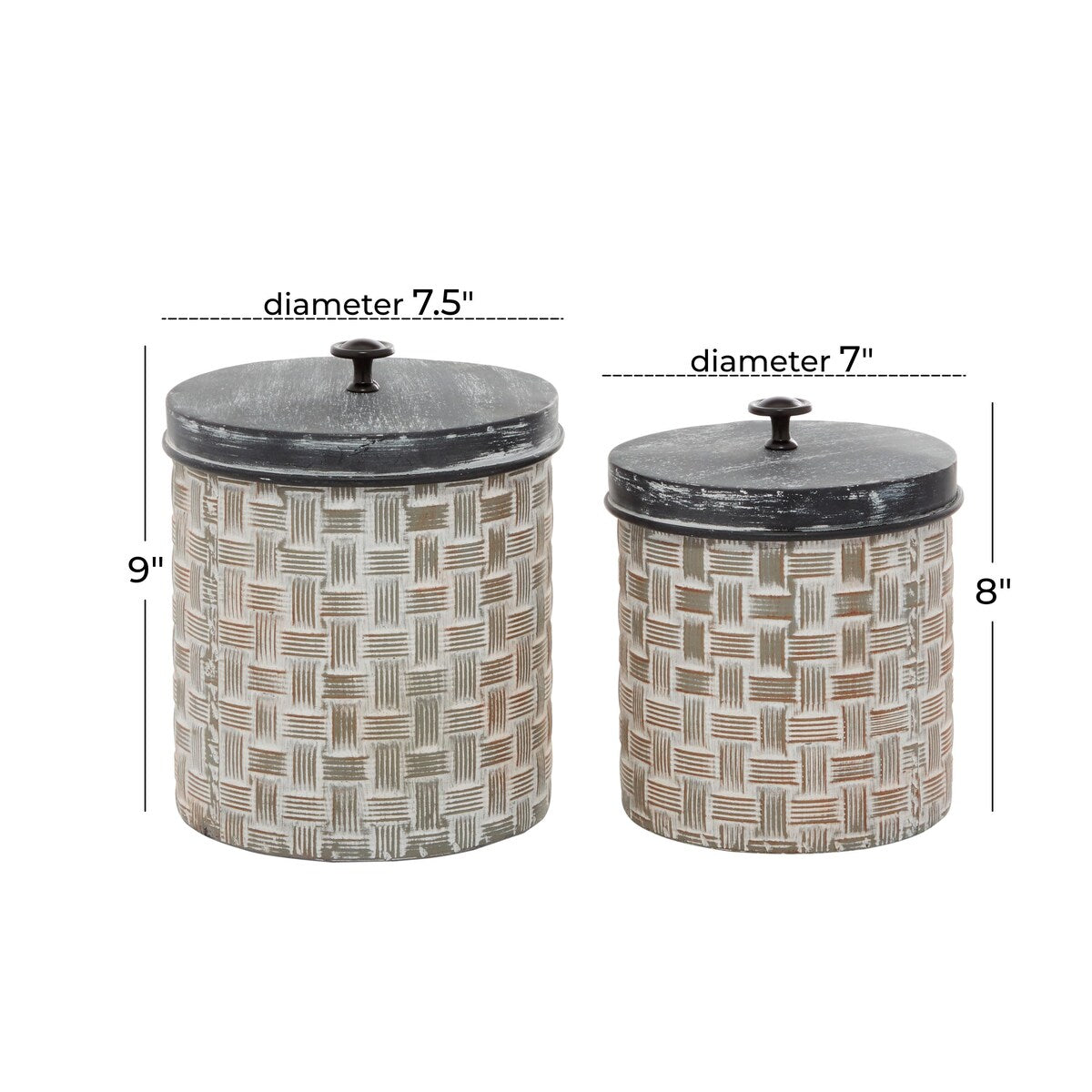 Metal Living Room Decorative Jars with Weave Inspired Pattern - Set of 2 Brown - Roche River Decor