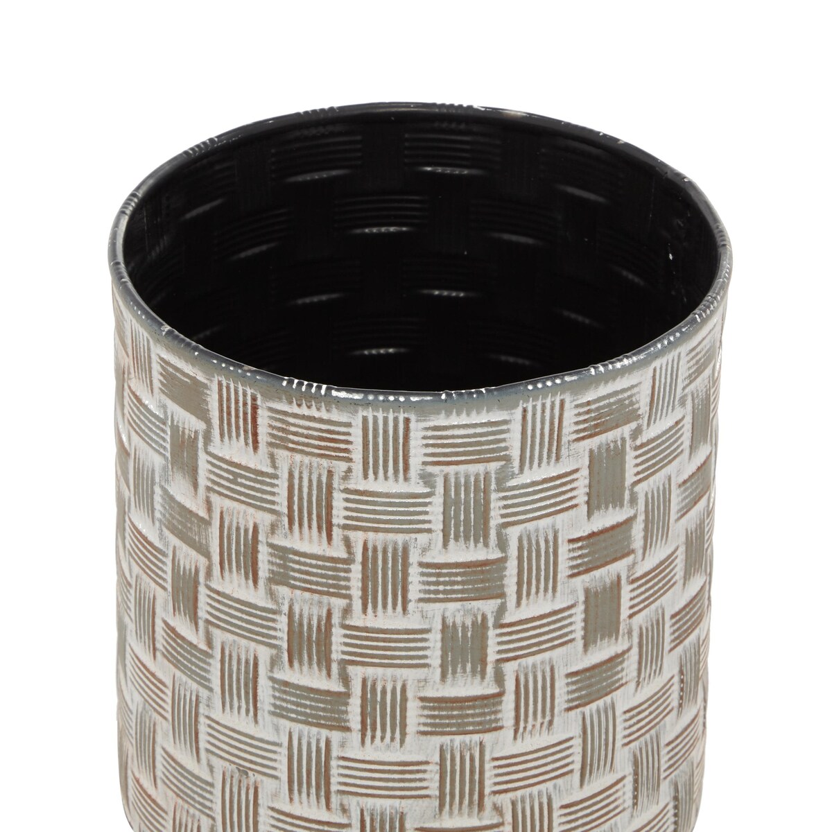 Metal Living Room Decorative Jars with Weave Inspired Pattern - Set of 2 Brown - Roche River Decor