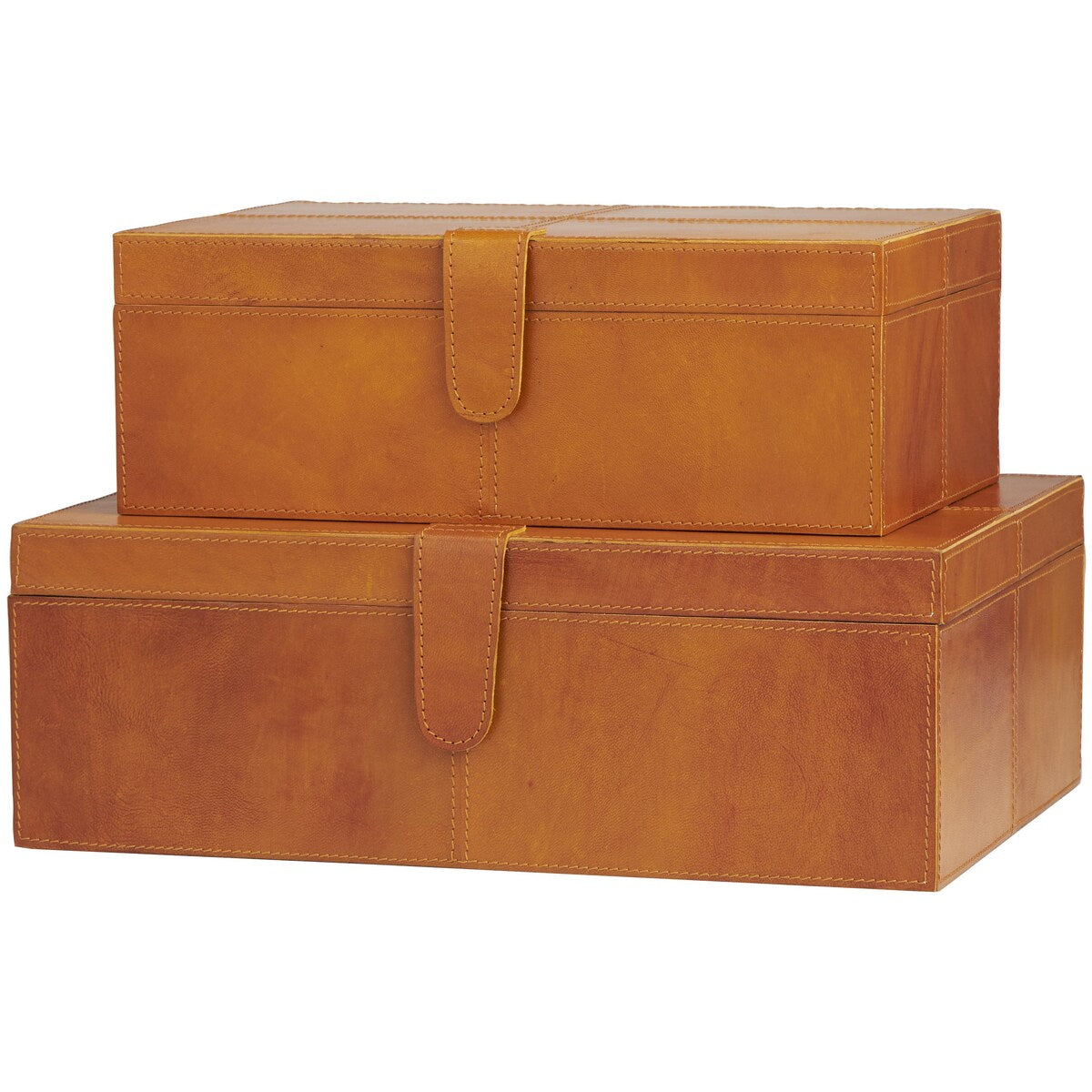 Leather Handmade Decorative Box with Hinged Lid - Set of 2 Gray, Brown or Dark Brown - Roche River Decor