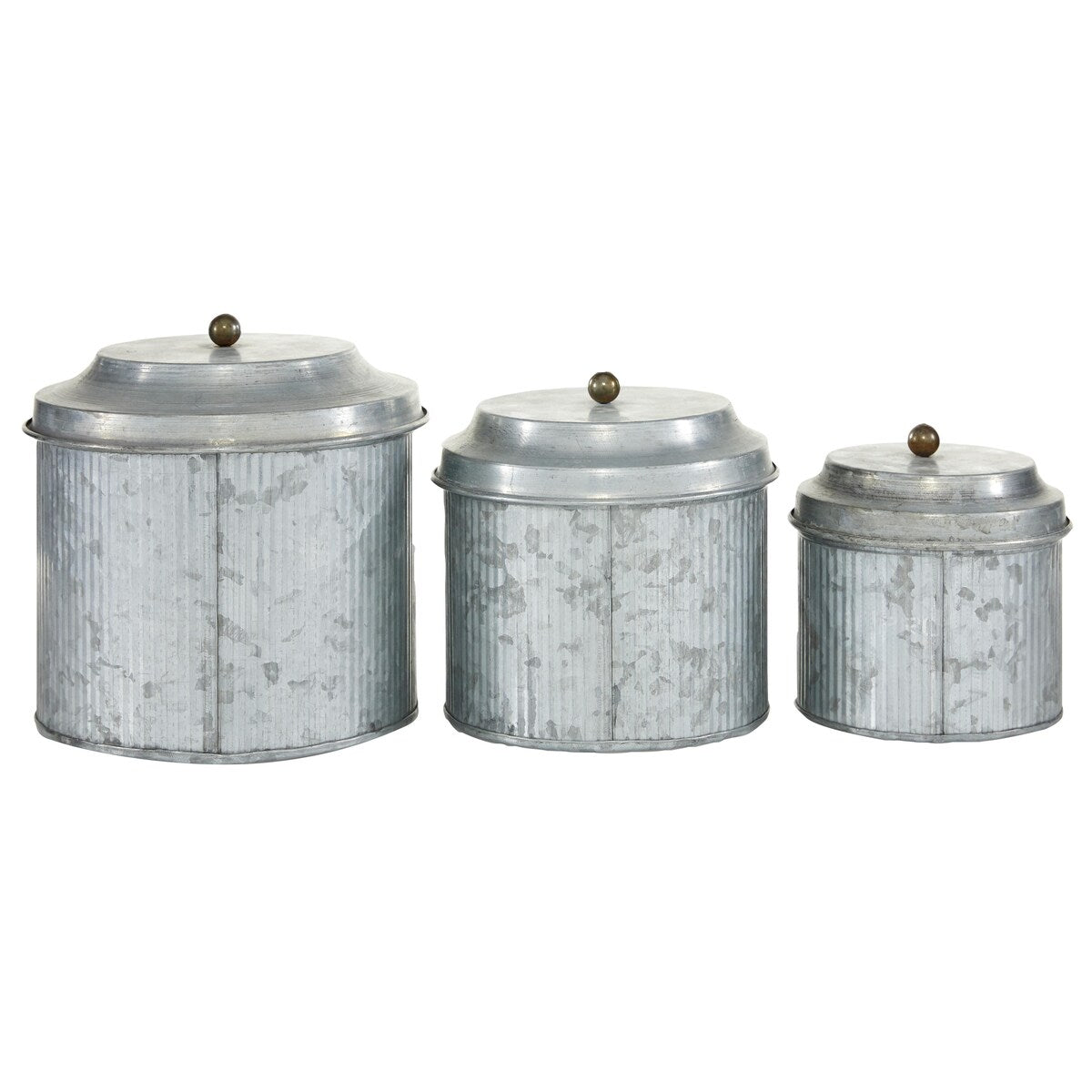 Metal Galvanized Living Room Decorative Jars - Set of 3 Silver - Roche River Decor