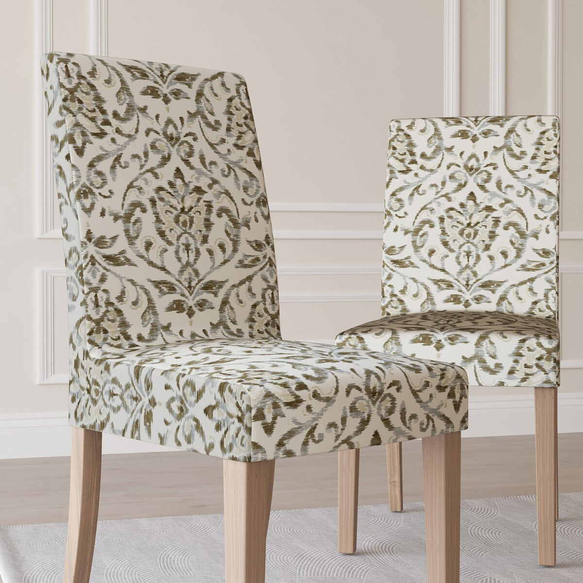 No. 918 Verity 2-pack Damask Print Stretch Fit Elastic Dining Chair Cover Pair - 28 x 39