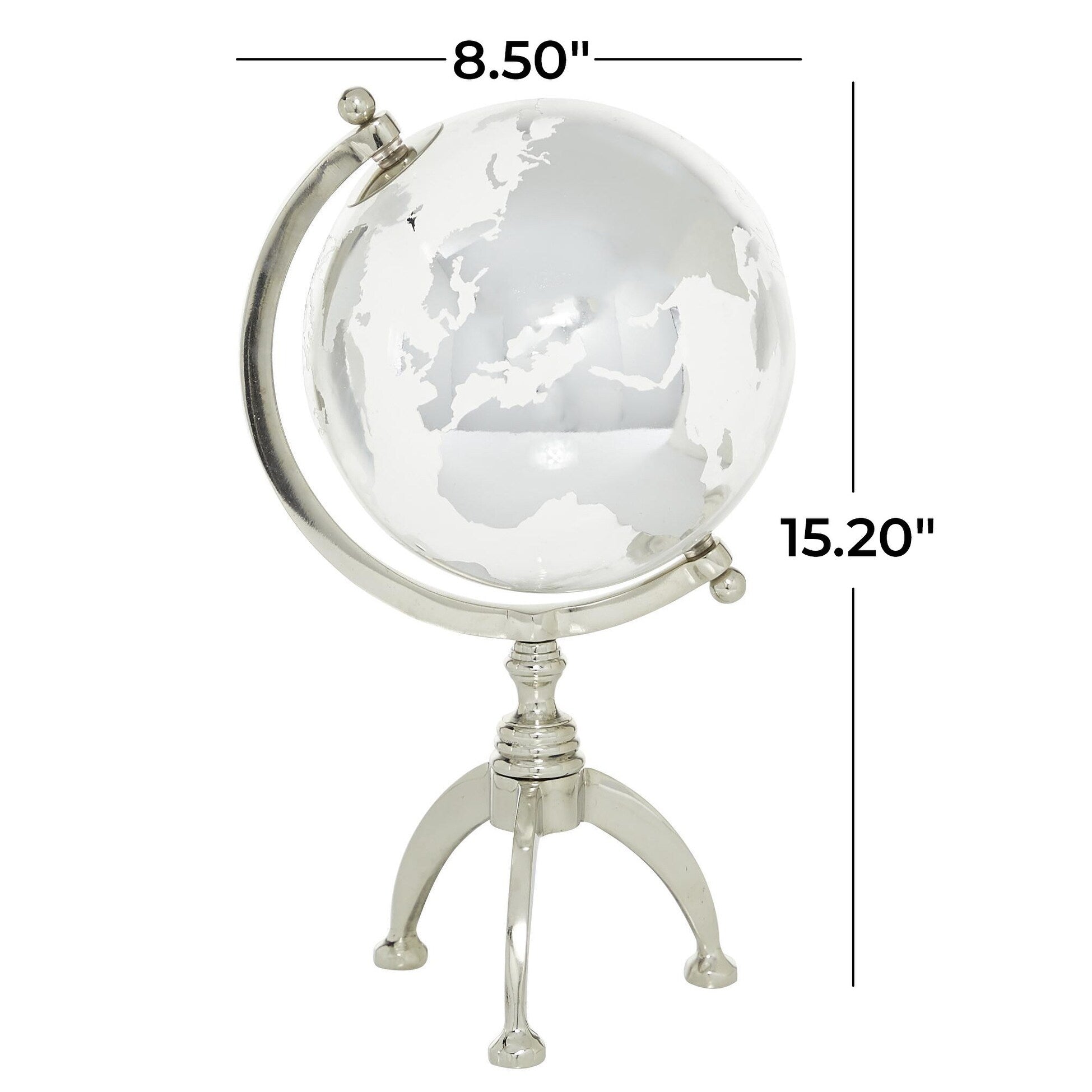 Aluminum Metal Globe with Tripod Base - Silver or Gold - Roche River Decor