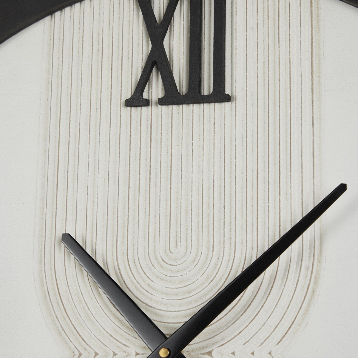 Wood Geometric Art Deco Inspired Line Art Decorative Wall Clock with Black Accents - White - The Novogratz