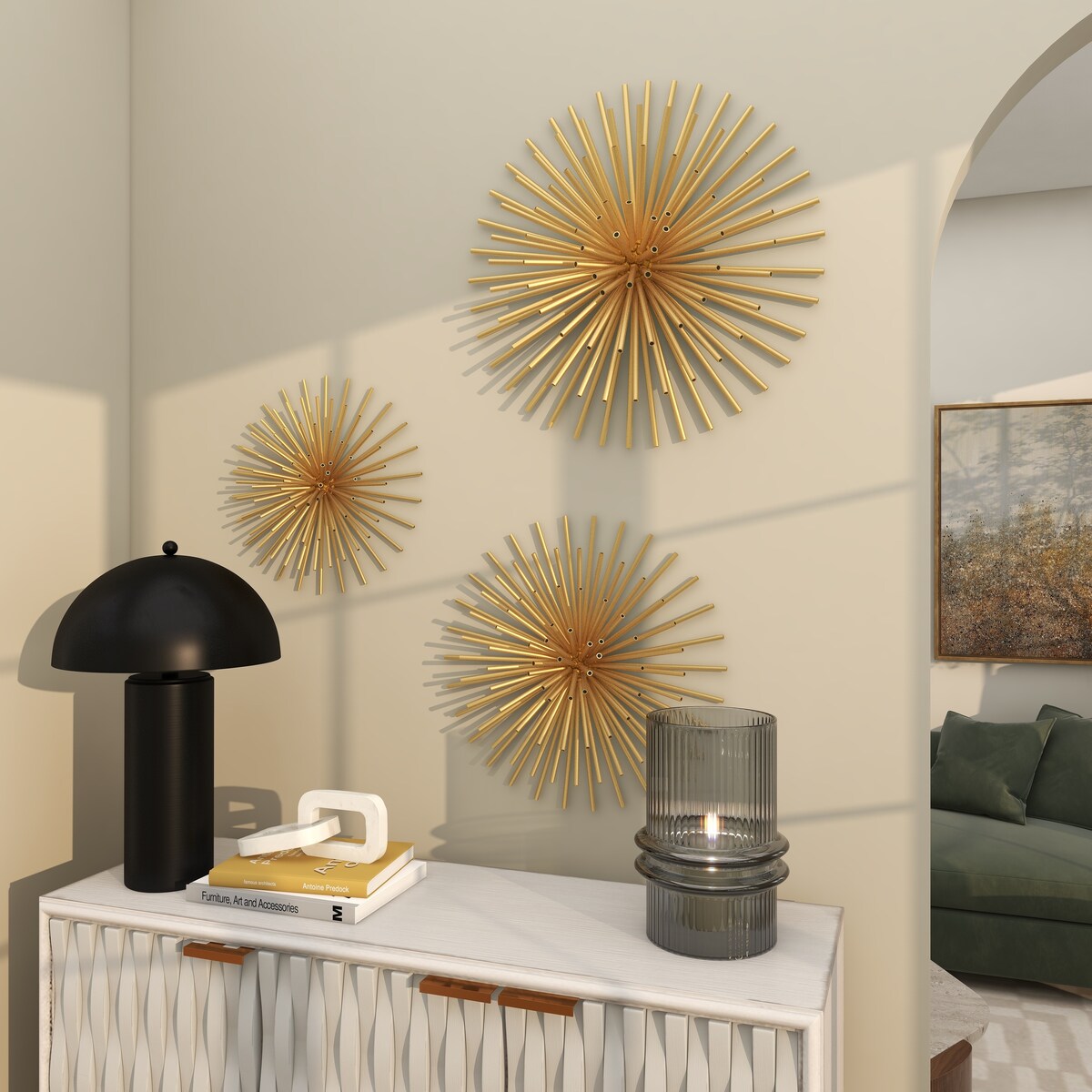 Metal Starburst 3D Home Wall Decor - Set of 3 Gold or Silver - CosmoLiving by Cosmopolitan