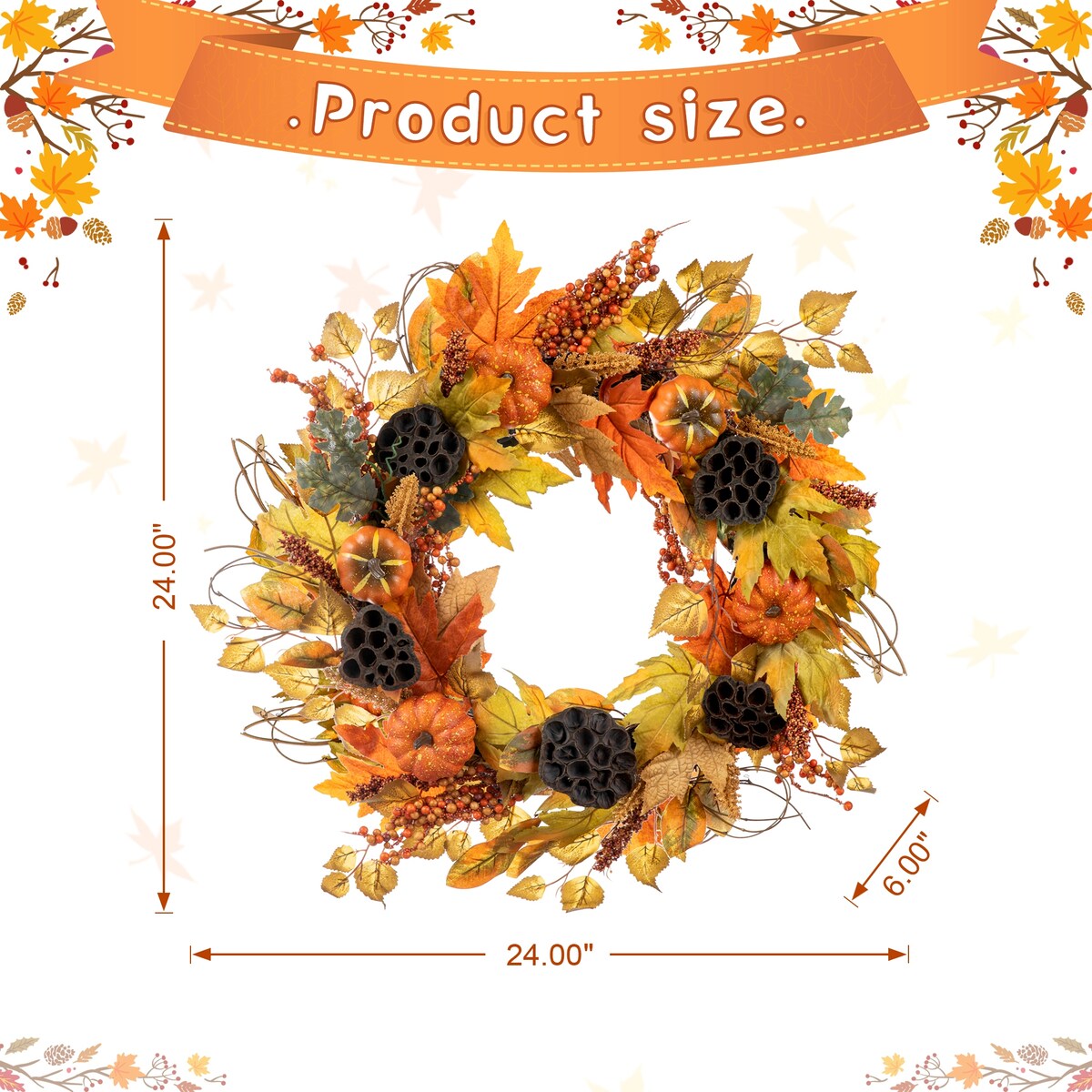 Glitzhome 24D Fall Pumpkin Sunflower Lotus Floral & Wreath for Thanksgiving