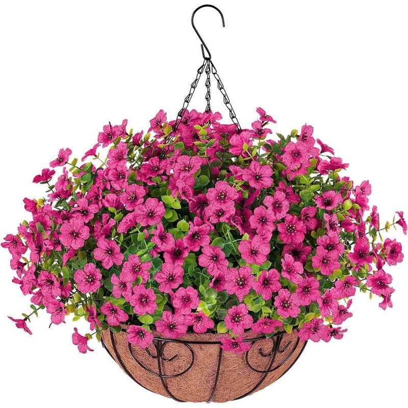 Artificial Fake Hanging Plants Flowers with Basket Outdoor Decor Faux Silk Daisy Flower Arrangements in Pot Planter