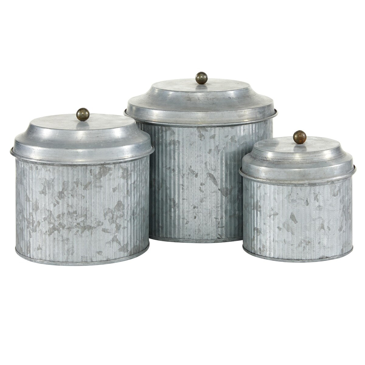 Metal Galvanized Living Room Decorative Jars - Set of 3 Silver - Roche River Decor