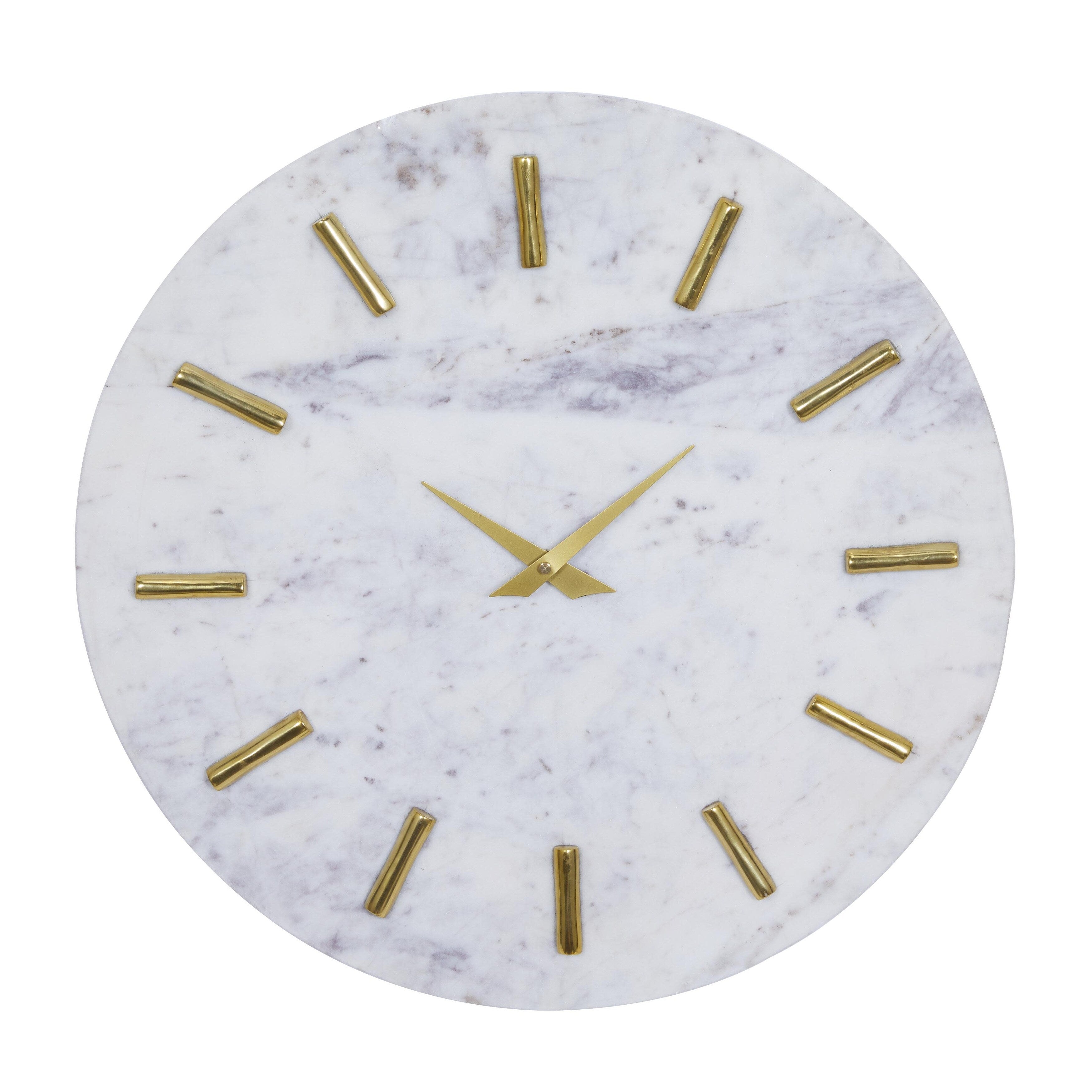 Marble Decorative Wall Clock with Gold Metal Accents - White - CosmoLiving by Cosmopolitan