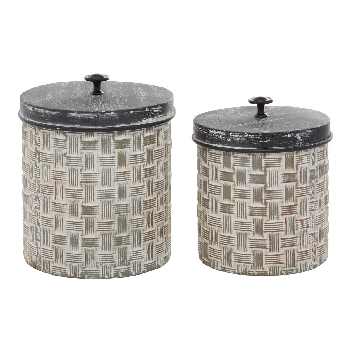 Metal Living Room Decorative Jars with Weave Inspired Pattern - Set of 2 Brown - Roche River Decor