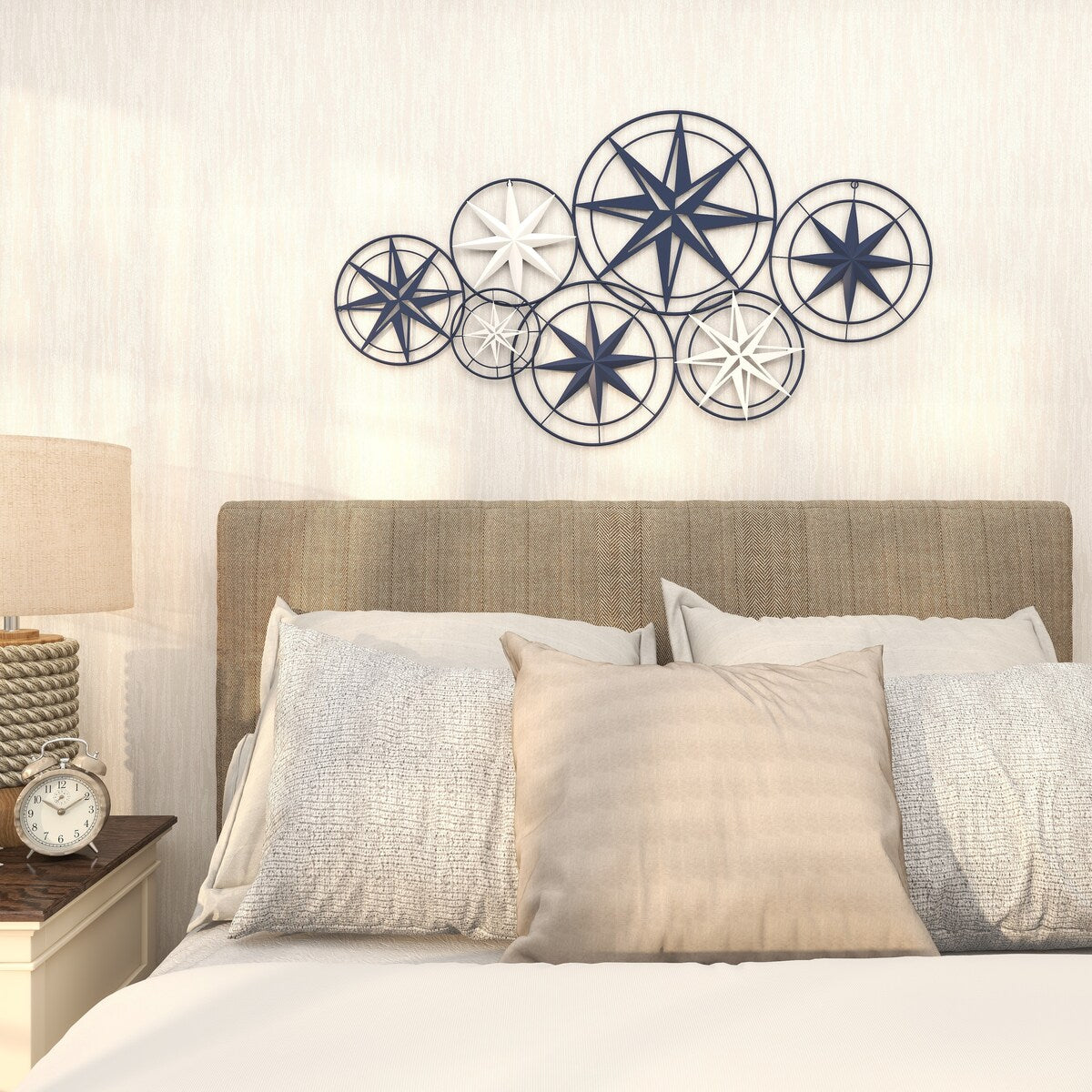 Metal Star Indoor Outdoor Cutout Compass Home Wall Decor with Overlapping Circular Frames - Blue - Roche River Decor