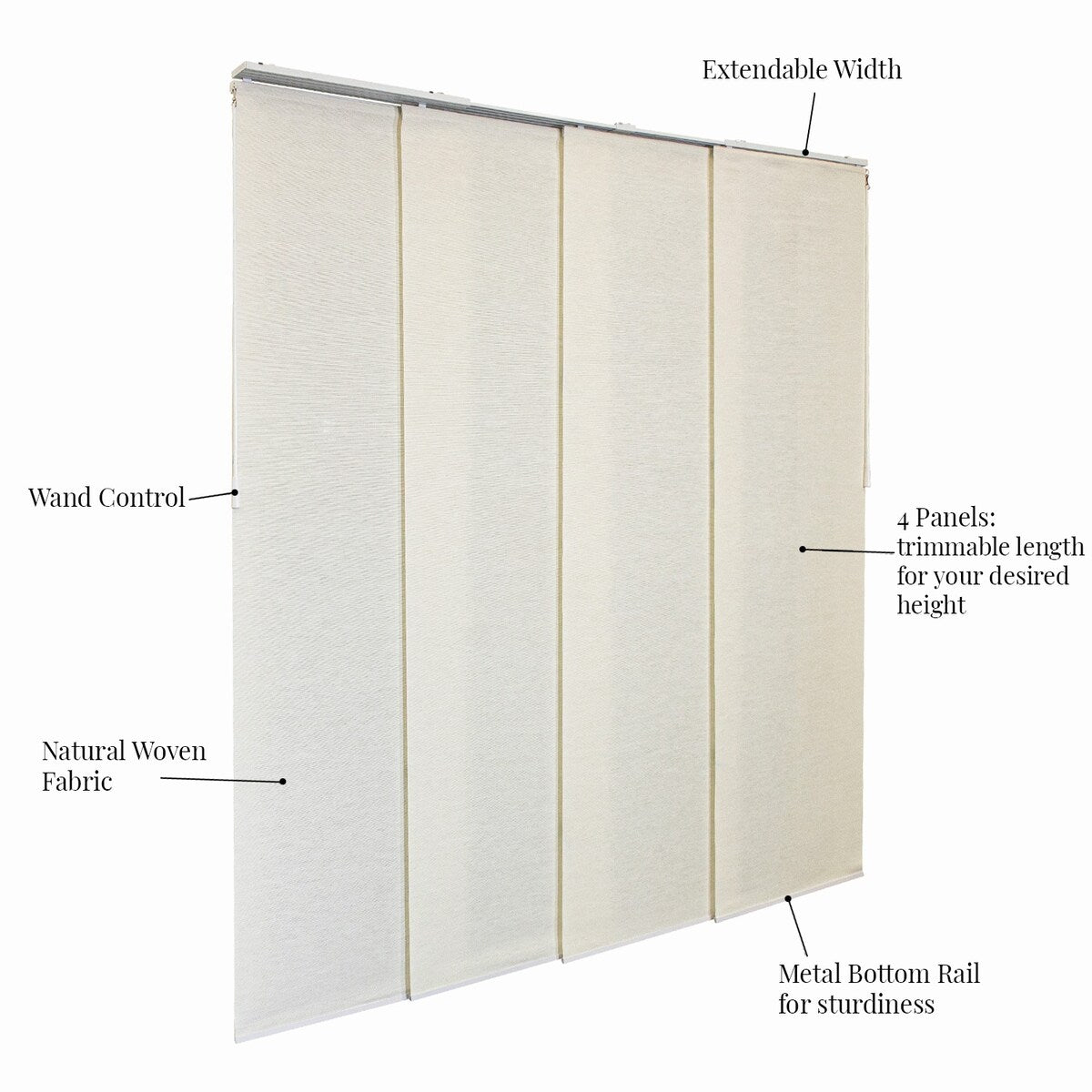 CHICOLOGY Adjustable Sliding Panels, 4-Rail Track, Vertical Blinds, Pation Door Curtain, Room Divider