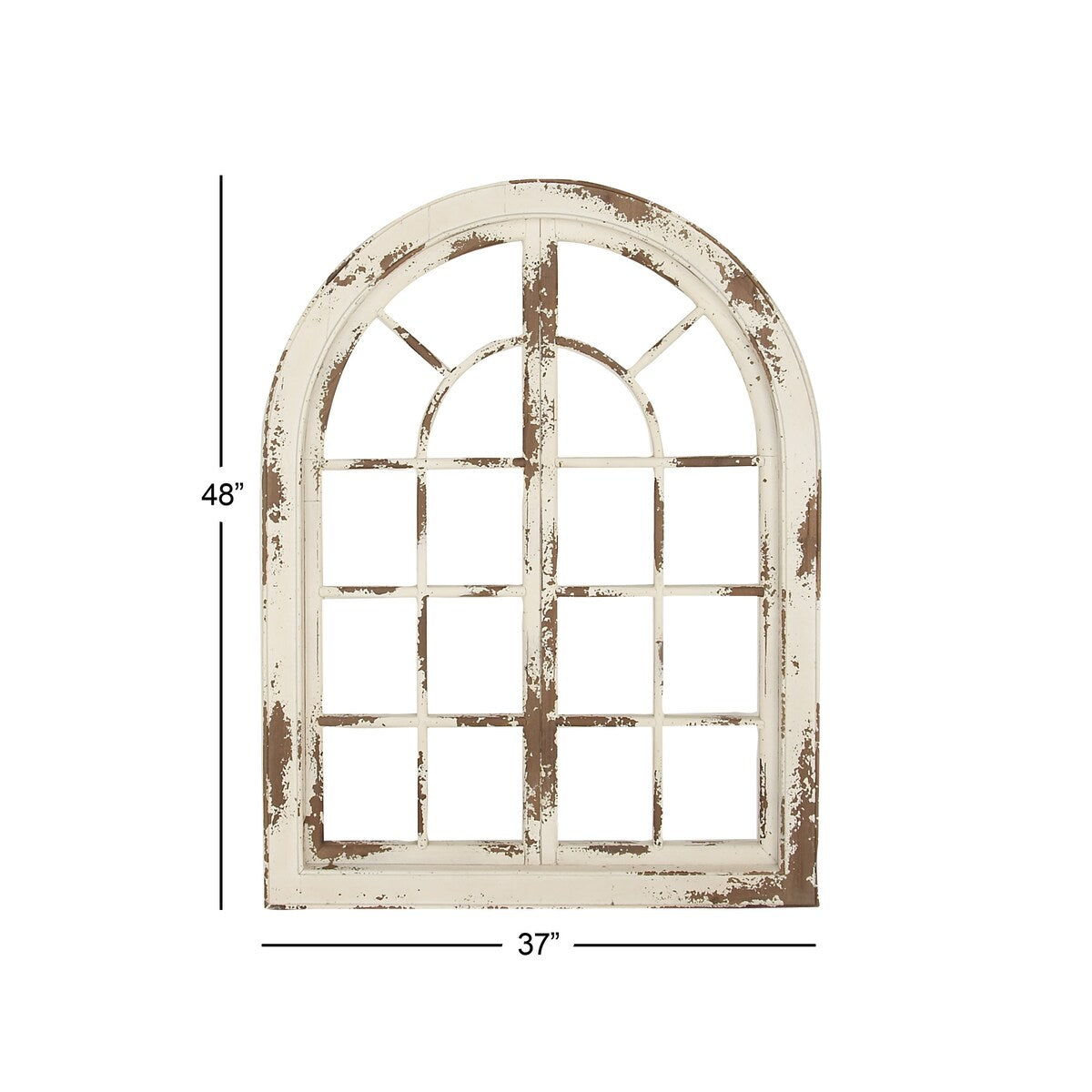 Wood Abstract Arched Vintage Window Pane Home Wall Decor with Brown Distressing - White - Roche River Decor