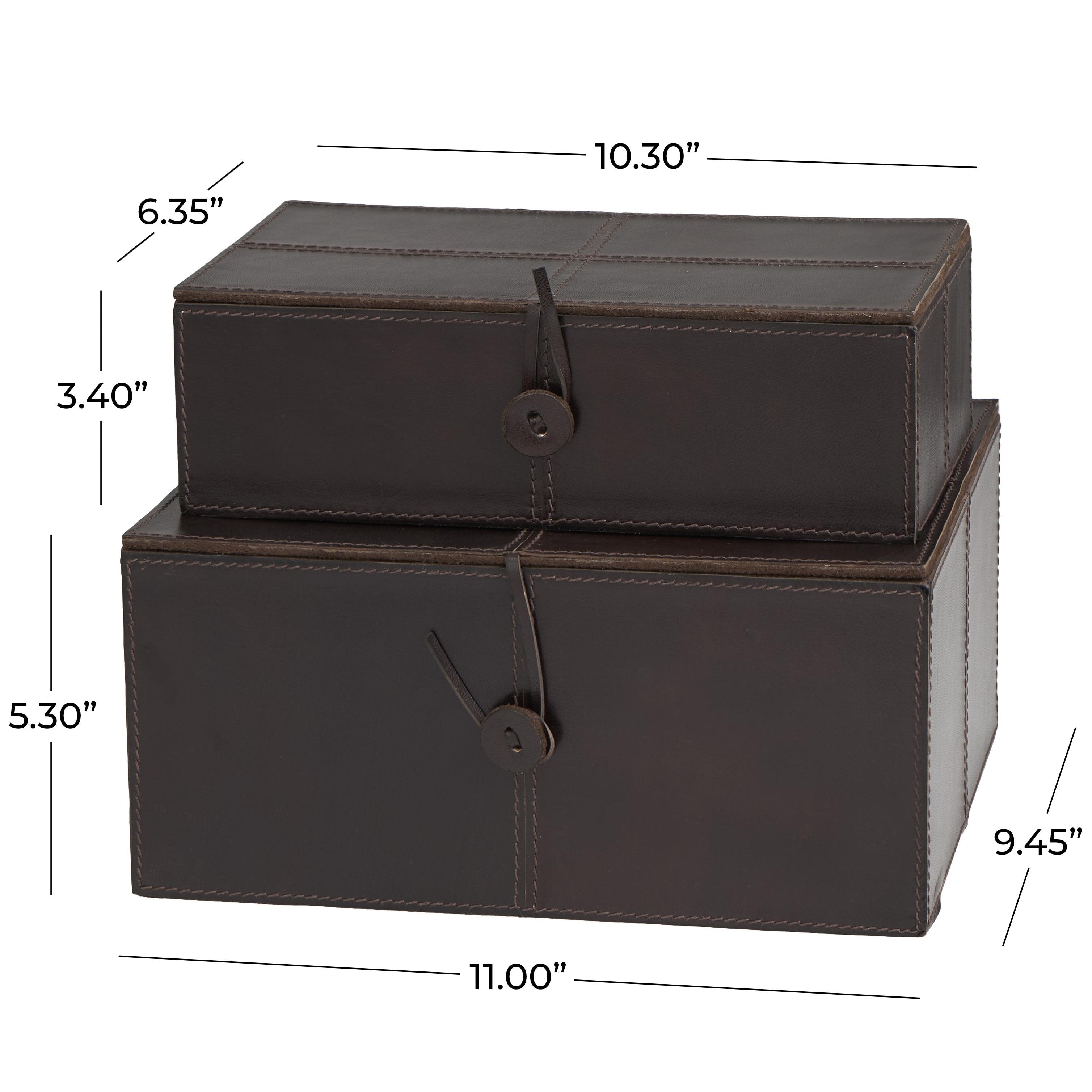 Leather Handmade Decorative Box with Hinged Lid - Set of 2 Gray, Brown or Dark Brown - Roche River Decor