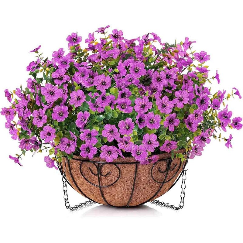 Artificial Fake Hanging Plants Flowers with Basket Outdoor Decor Faux Silk Daisy Flower Arrangements in Pot Planter