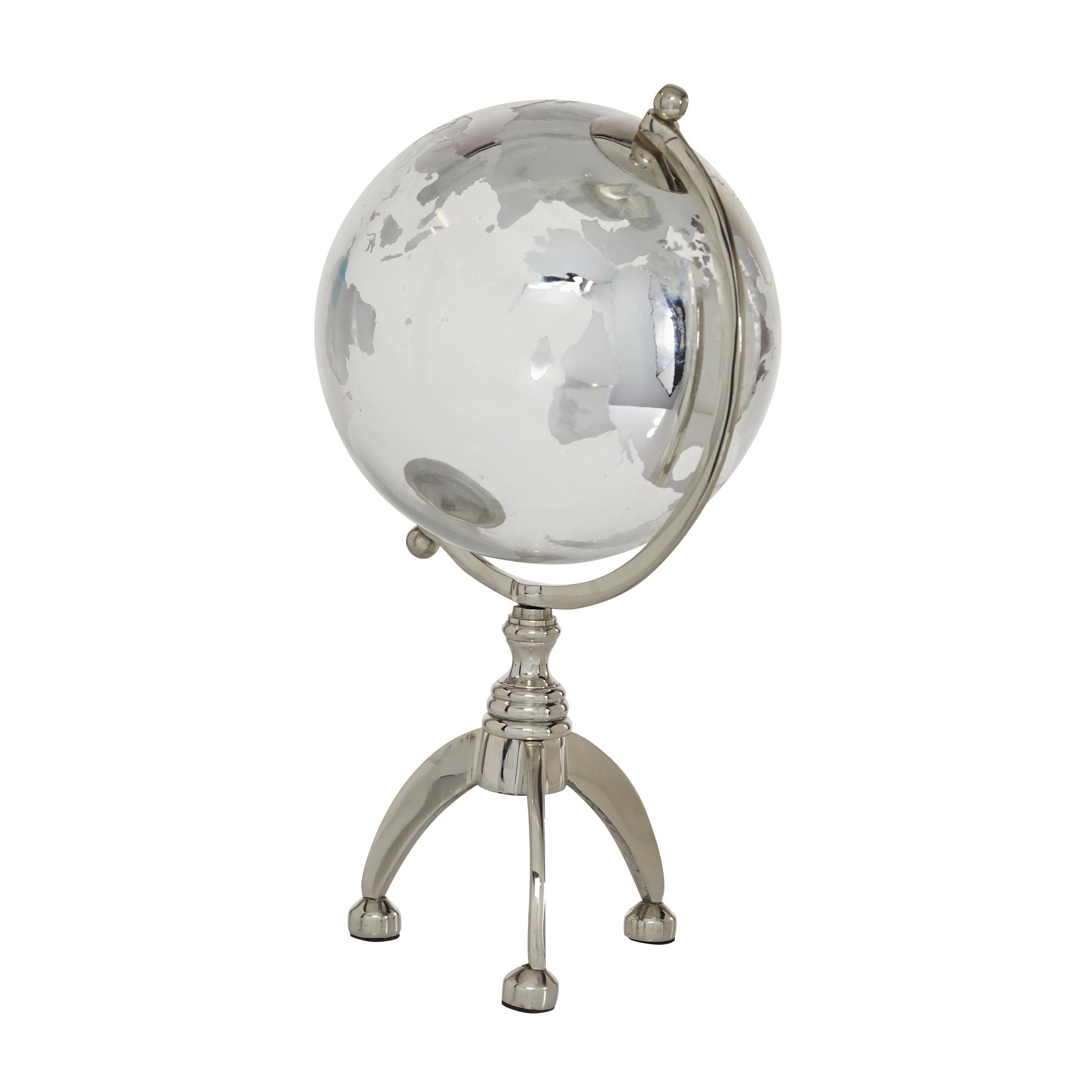 Aluminum Metal Globe with Tripod Base - Silver or Gold - Roche River Decor