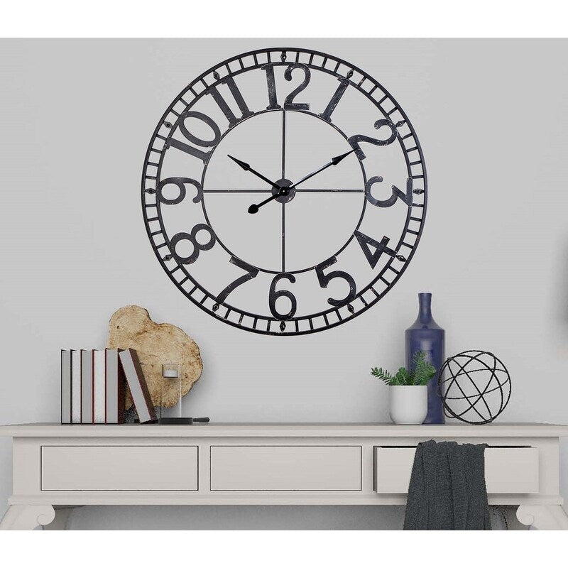 Utopia Alley Manhattan Industrial Wall Clock - Large Wall Clock, Iron Wall Decor, Metal Wall Clock Black, 30 & 43.5