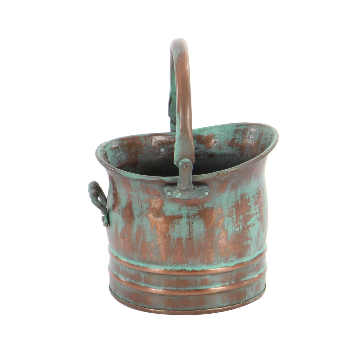 Metal Patina Tulip Style Bucket Indoor Outdoor Planter with Stationary Handles - Set of 3 Copper - Roche River Decor