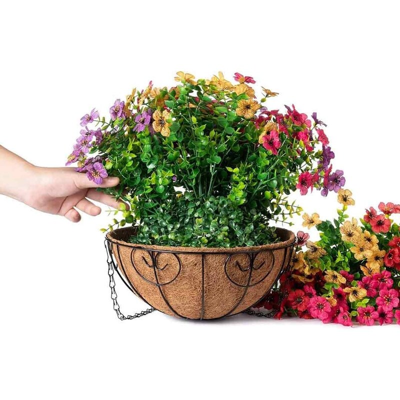 Artificial Fake Hanging Plants Flowers with Basket Outdoor Decor Faux Silk Daisy Flower Arrangements in Pot Planter