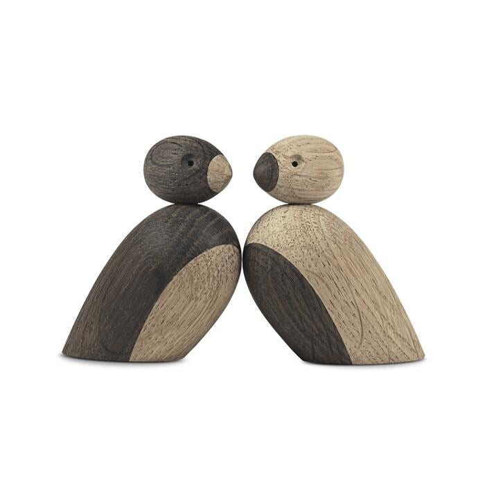 Kay Bojesen Pair Of Sparrows, Oak/Smoked Oak - H: 2.2