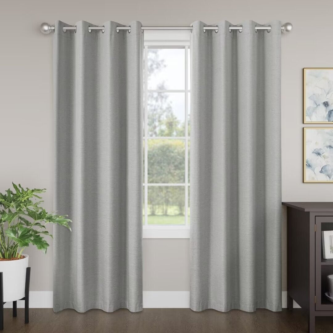 Blackout Brushed Textured Grommet Curtain Pair(2 Panels)