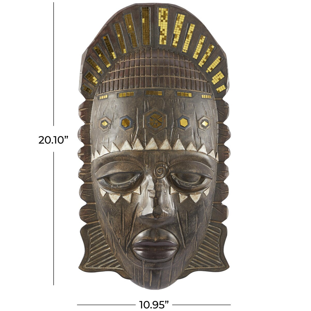 Polystone Mask African Tribal Home Wall Decor with Mirrored Gold Accents - Brown - Roche River Decor