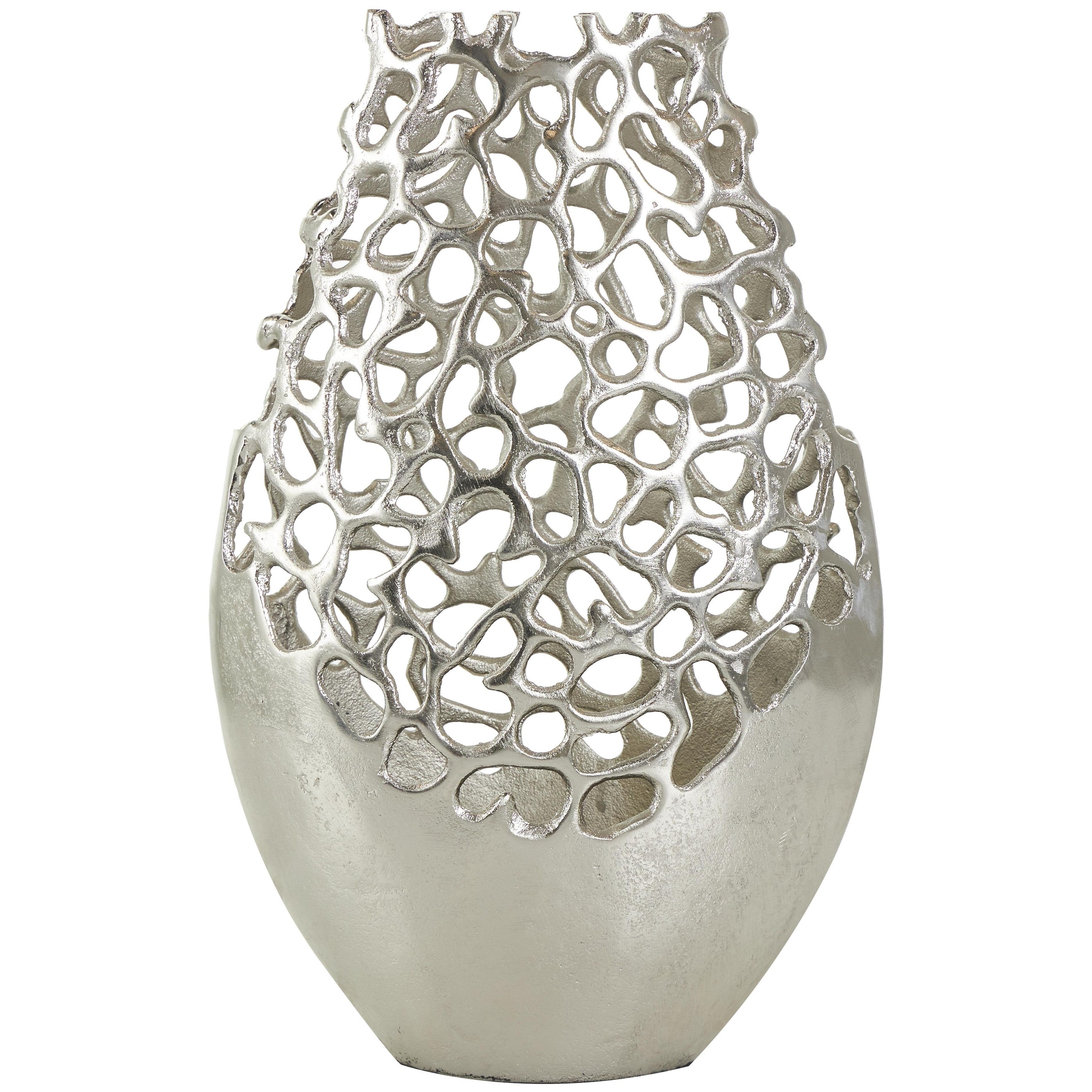 Aluminum Metal Rounded Decorative Vase with Freeform Open Lattice Work - Silver or Gold - Roche River Decor