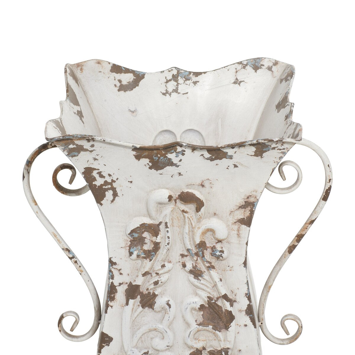 Metal Distressed Decorative Vase - White or Beige - Roche River Decor