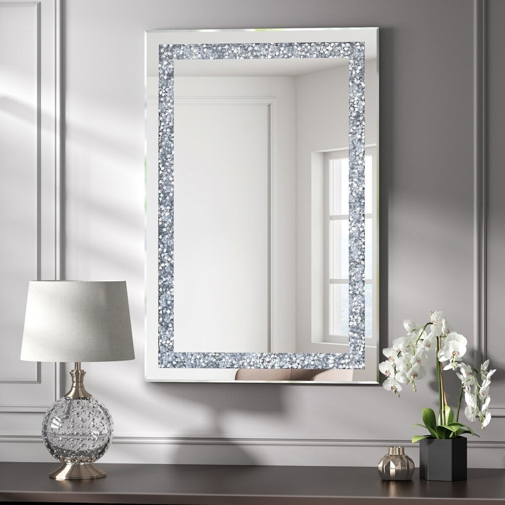 KOHROS Silver Rectangle Crystal Decorative Wall Mirror