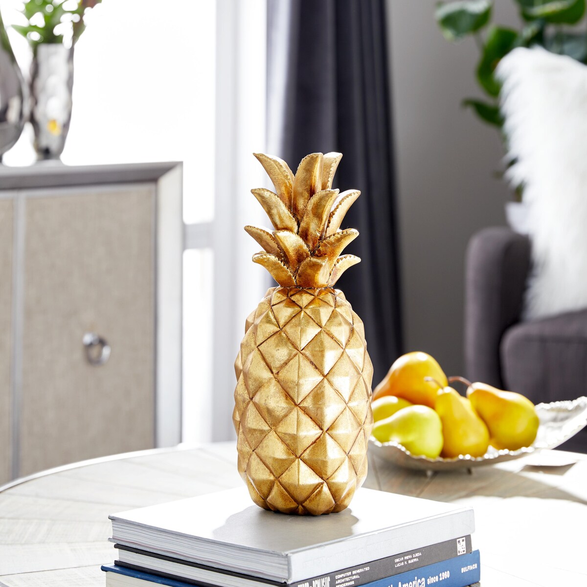 Polystone Fruit Pineapple Decorative Sculpture - Gold or Silver - Roche River Decor