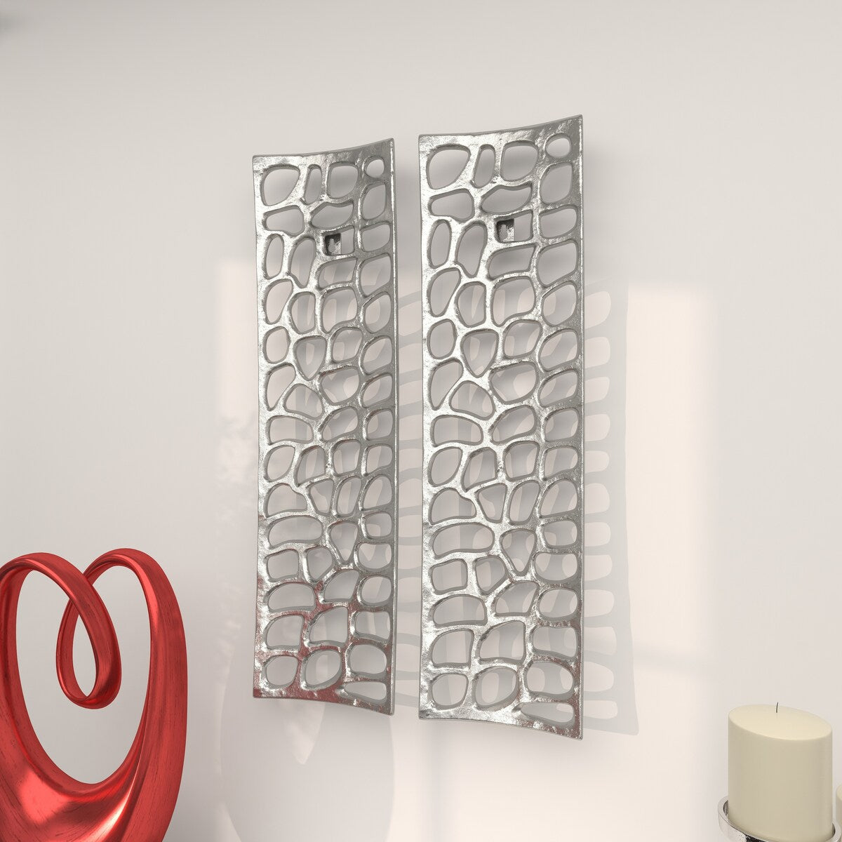 Aluminum Metal Abstract Cutouts Home Wall Decor - Set of 2 Silver - Roche River Decor