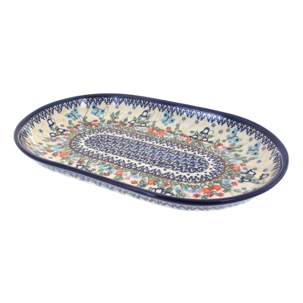 Blue Rose Polish Pottery 116 Vena Large Oval Serving Dish