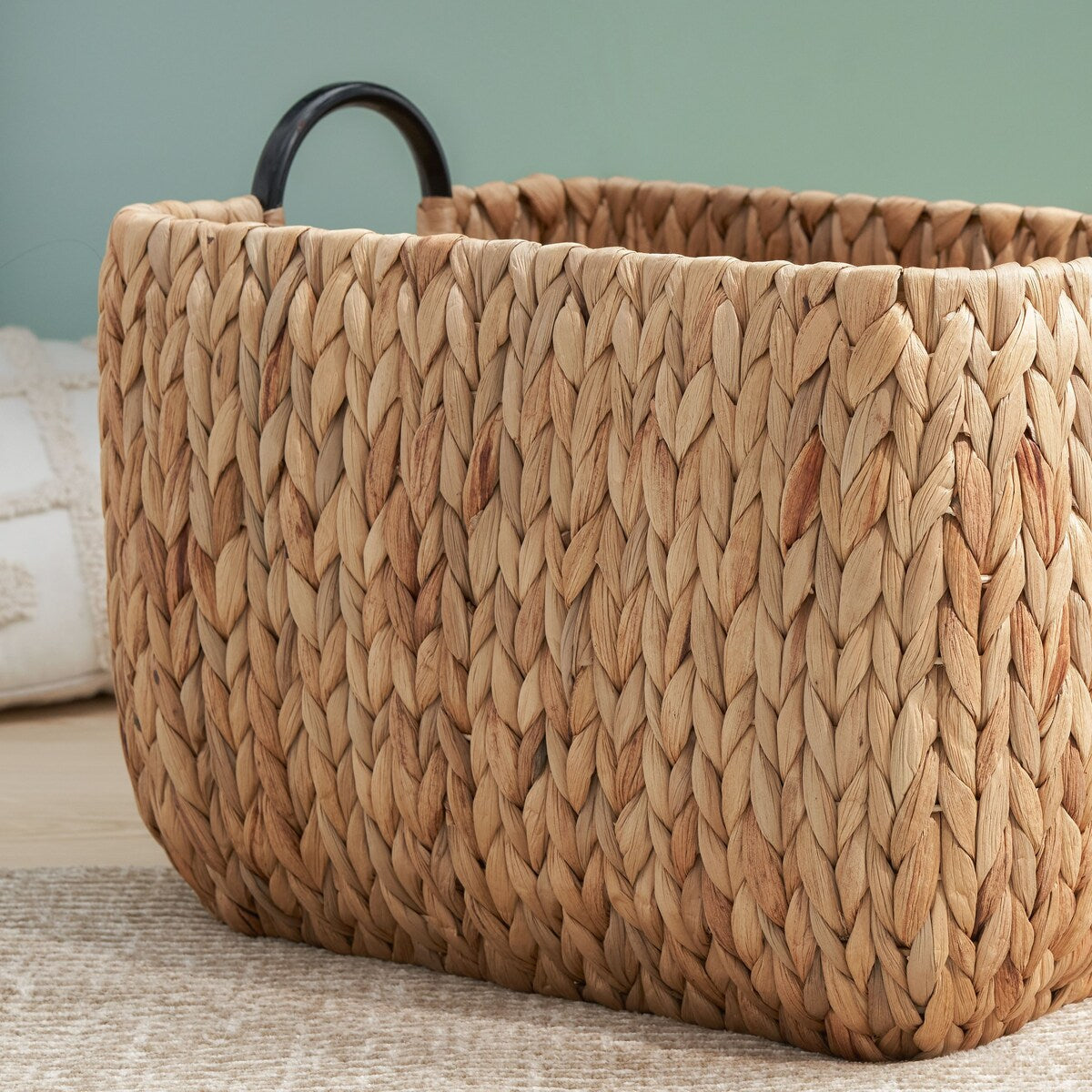 Ludmilla Rectangular Multi Purpose Water Hyacinth Woven Wicker Baskets with Handles - 16 x 12 x 13