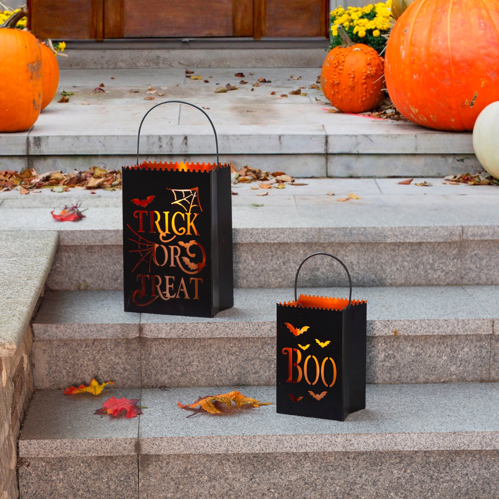 Glitzhome Set of 2 Halloween Metal Bucket Lanterns