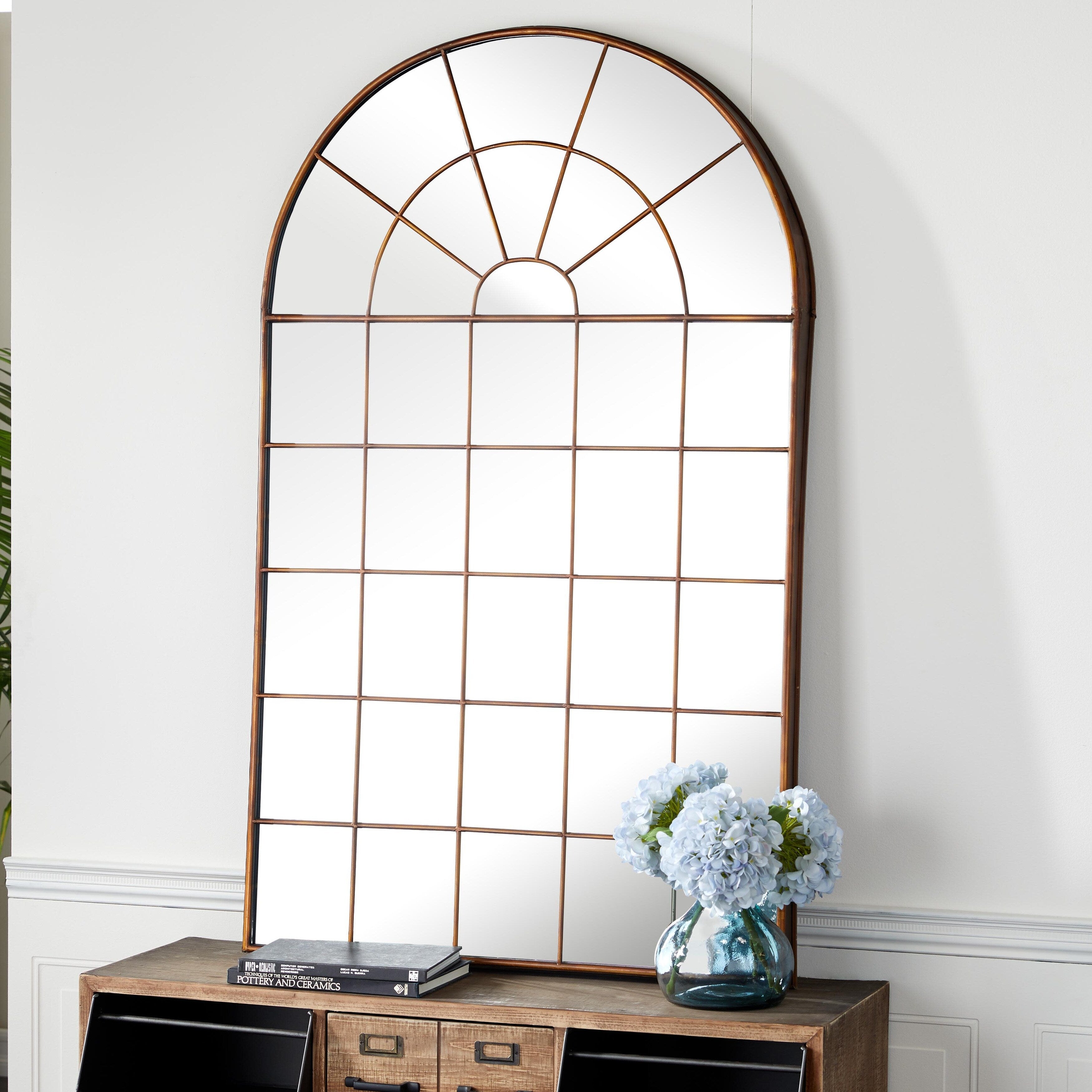 Metal Window Pane Inspired Grid Room Wall Mirror - Copper, Brown, Black - Roche River Decor