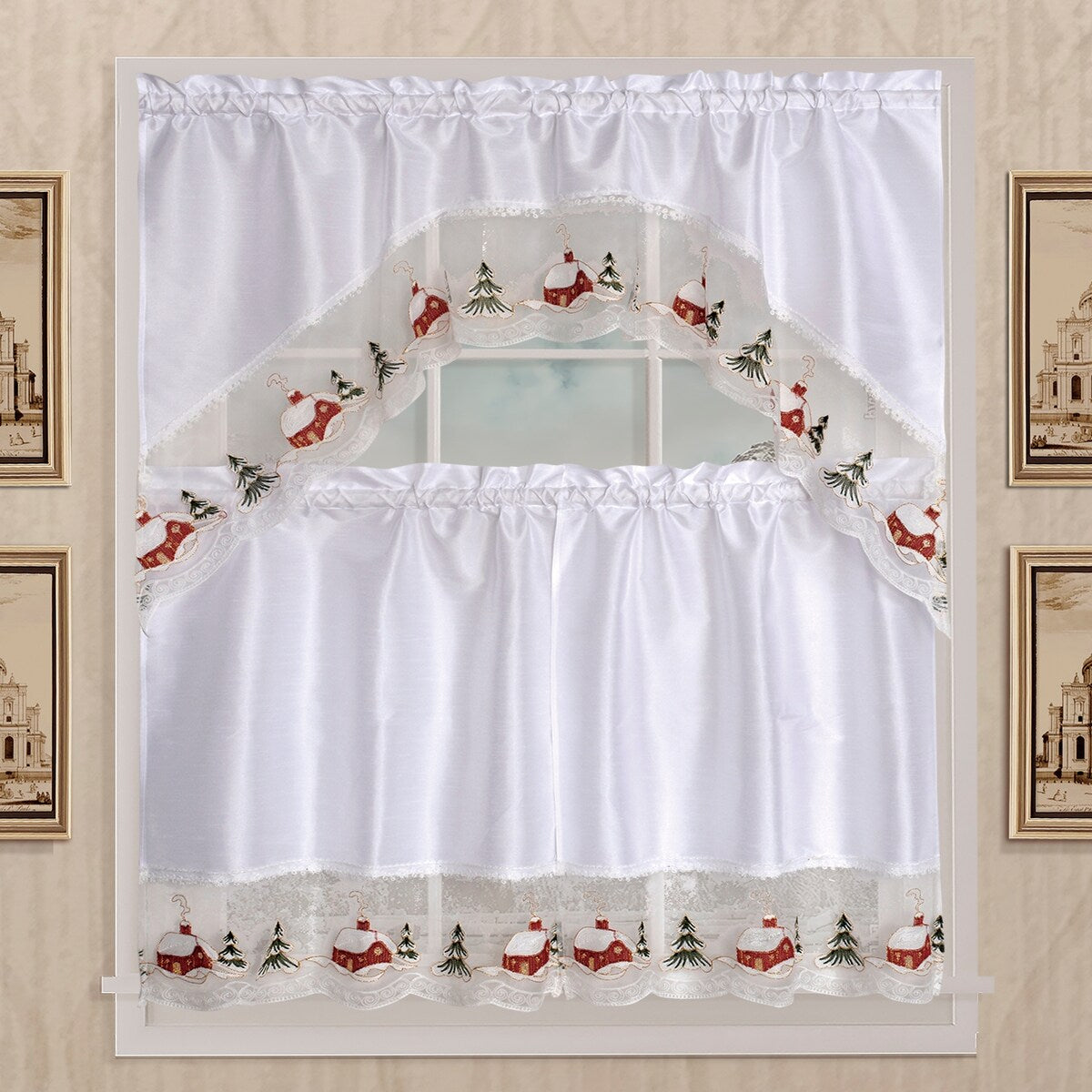 Kashi Home Holiday Kitchen Curtain Set - Festive Window Decor with Designs