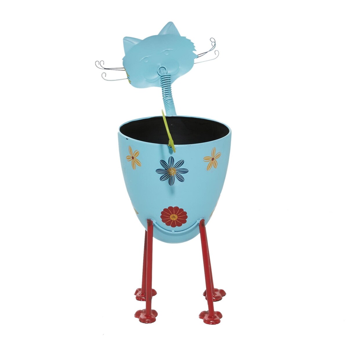 Metal Cat Indoor Outdoor Planter with Flower Pattern - Blue - Roche River Decor