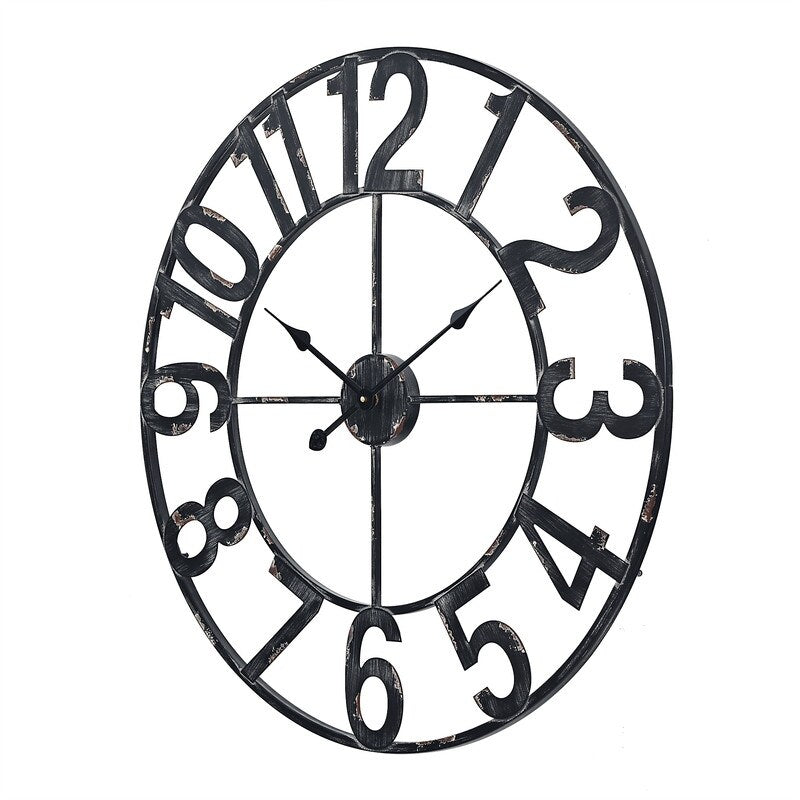 Utopia Alley Manhattan Industrial Wall Clock - Large Wall Clock, Iron Wall Decor, Metal Wall Clock Black, 30 & 43.5