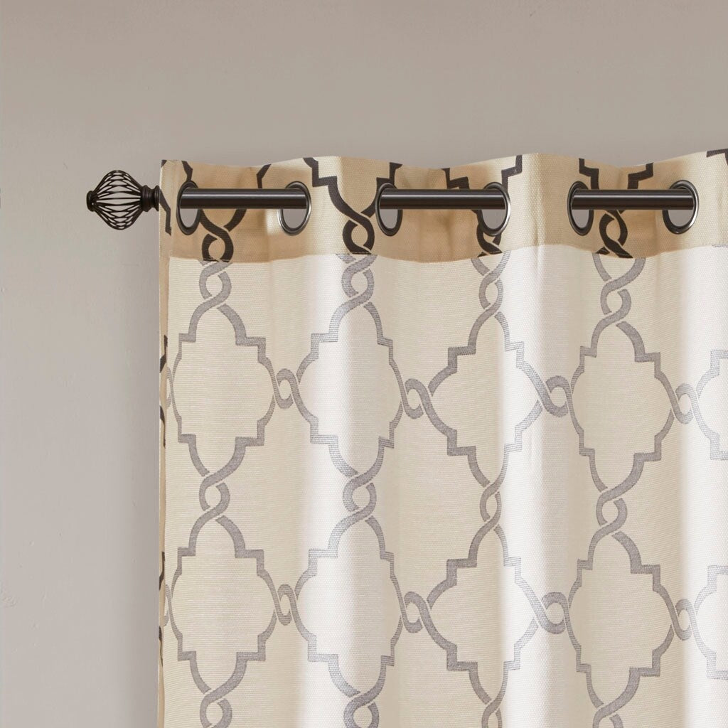 Cotton Blend Curtain Panel Pair, Scroll Geometric Print Grommet Curtain Panel Machine Washable - 63/84/95/108