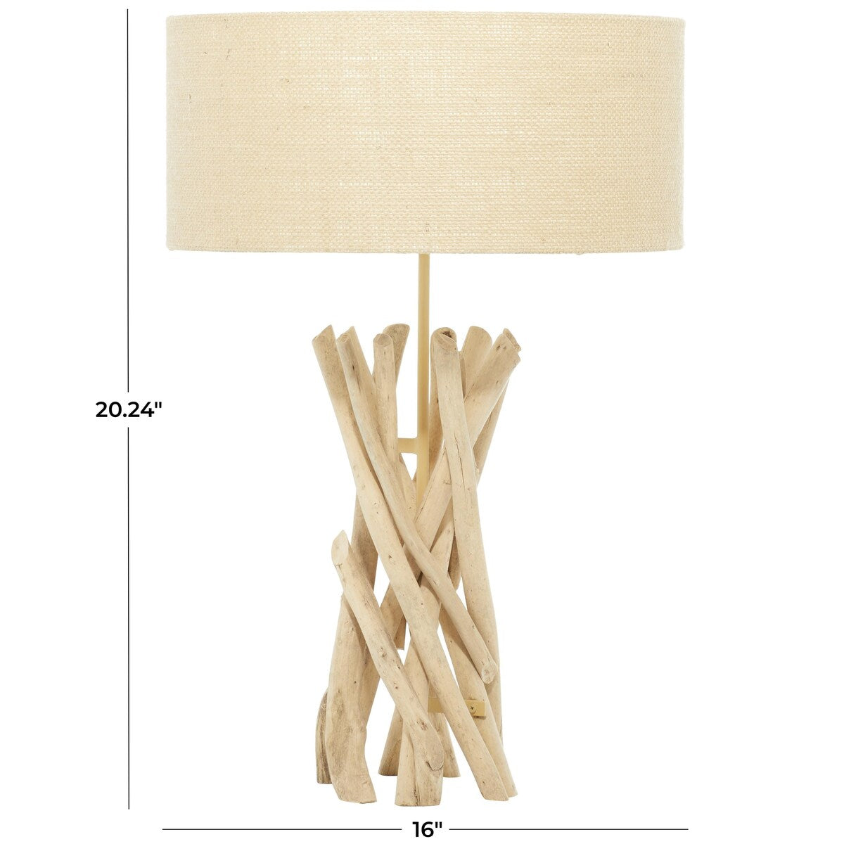 Driftwood Handmade Room Table Lamp with Cream Linen Shade - Light Brown - Roche River Decor