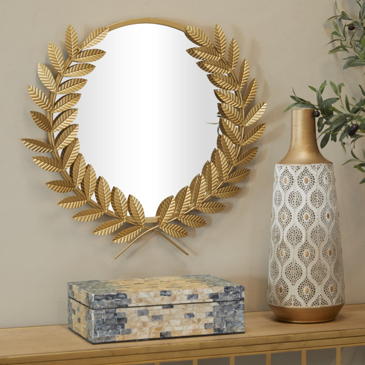 Metal Leaf or Floral 3D Room Wall Mirror - Gold - CosmoLiving by Cosmopolitan