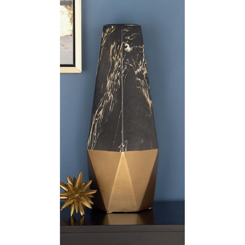 Ceramic Faux Marble Decorative Vase with Silver or Gold Base - Gray, Dark Gray or Gold - Roche River Decor