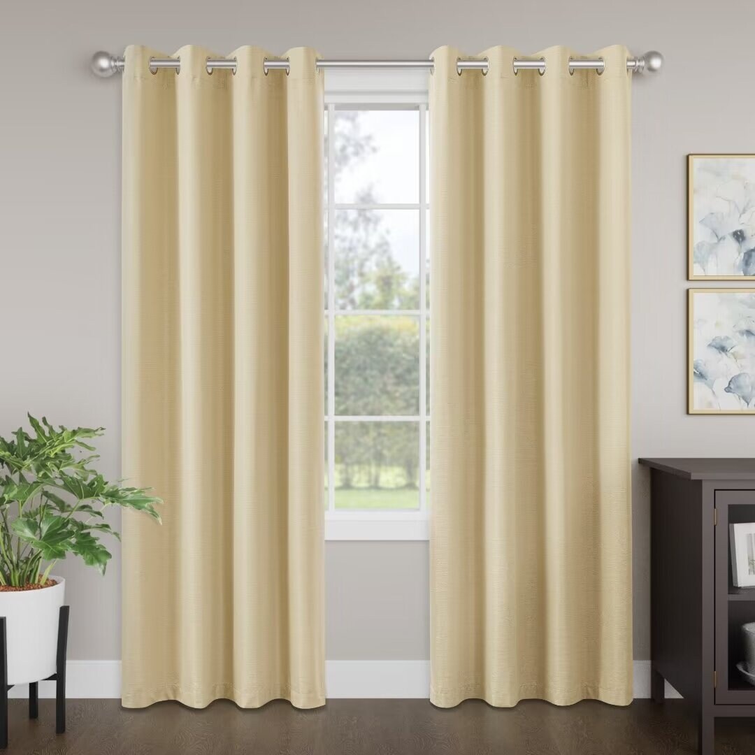 Blackout Brushed Textured Grommet Curtain Pair(2 Panels)