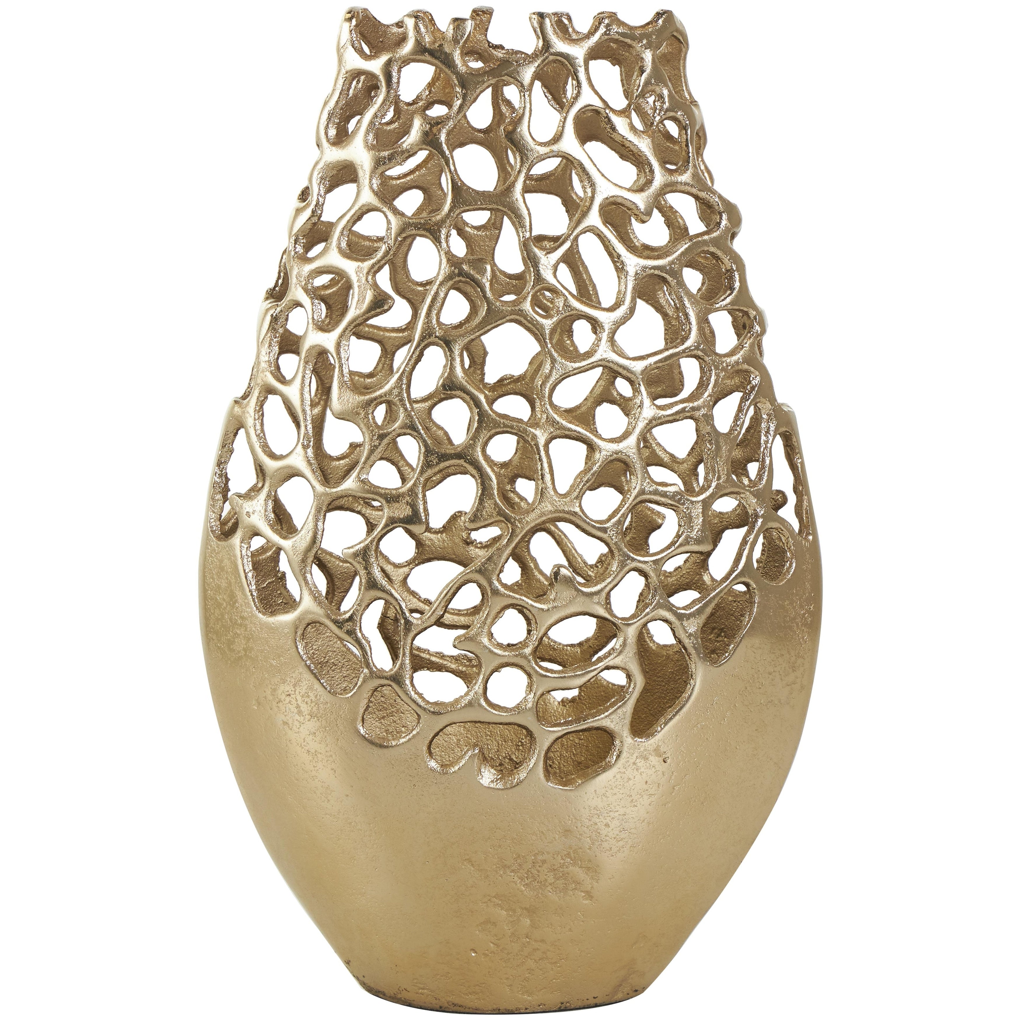 Aluminum Metal Rounded Decorative Vase with Freeform Open Lattice Work - Silver or Gold - Roche River Decor